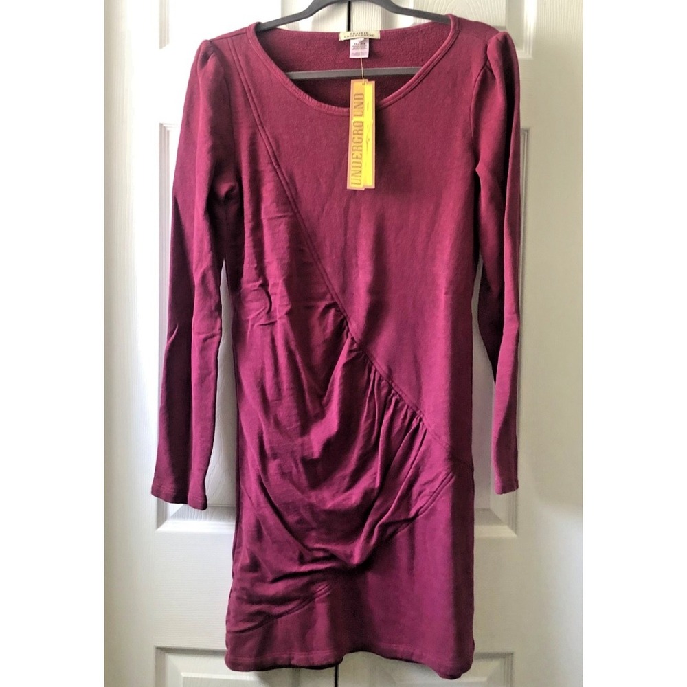 Prairie Underground Asymmetrical Ruched Dress Medium Burgundy Hemp Organic Cotto